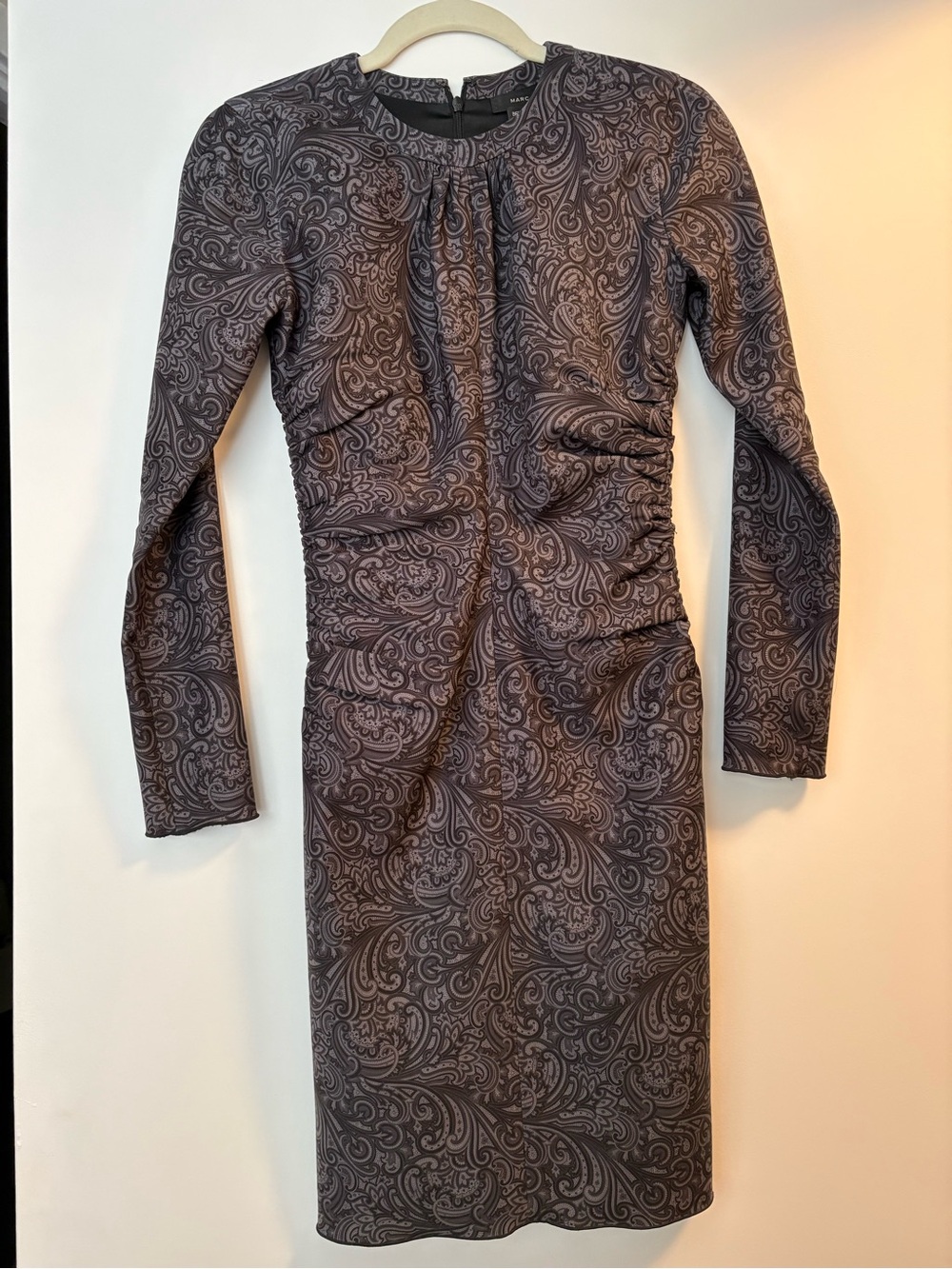 Marc Jacobs Slate Paisley Long Sleeve Ruched Sheath Dress